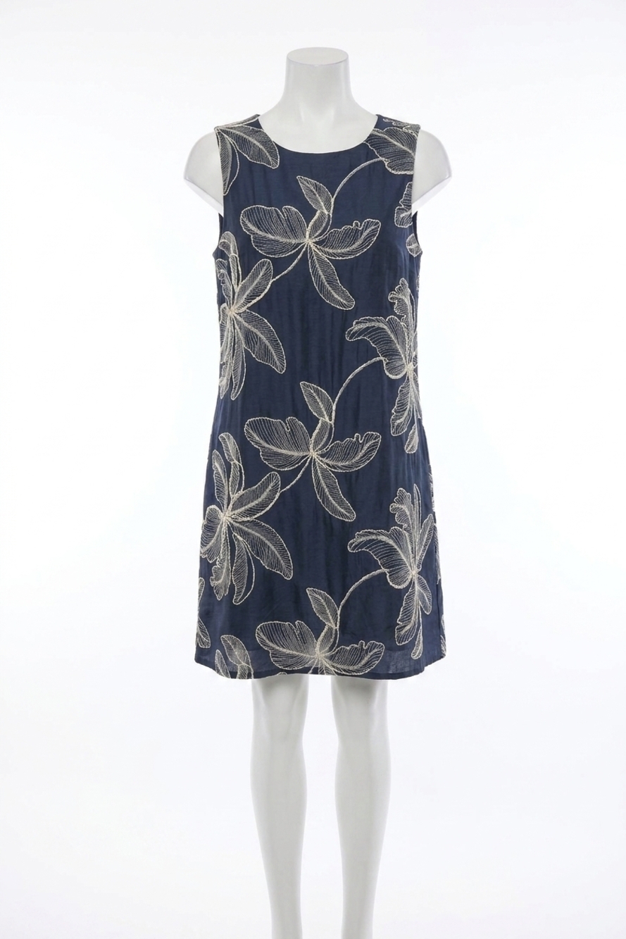 NEW SHE + SKY sleeveless embroidered shift dress in navy